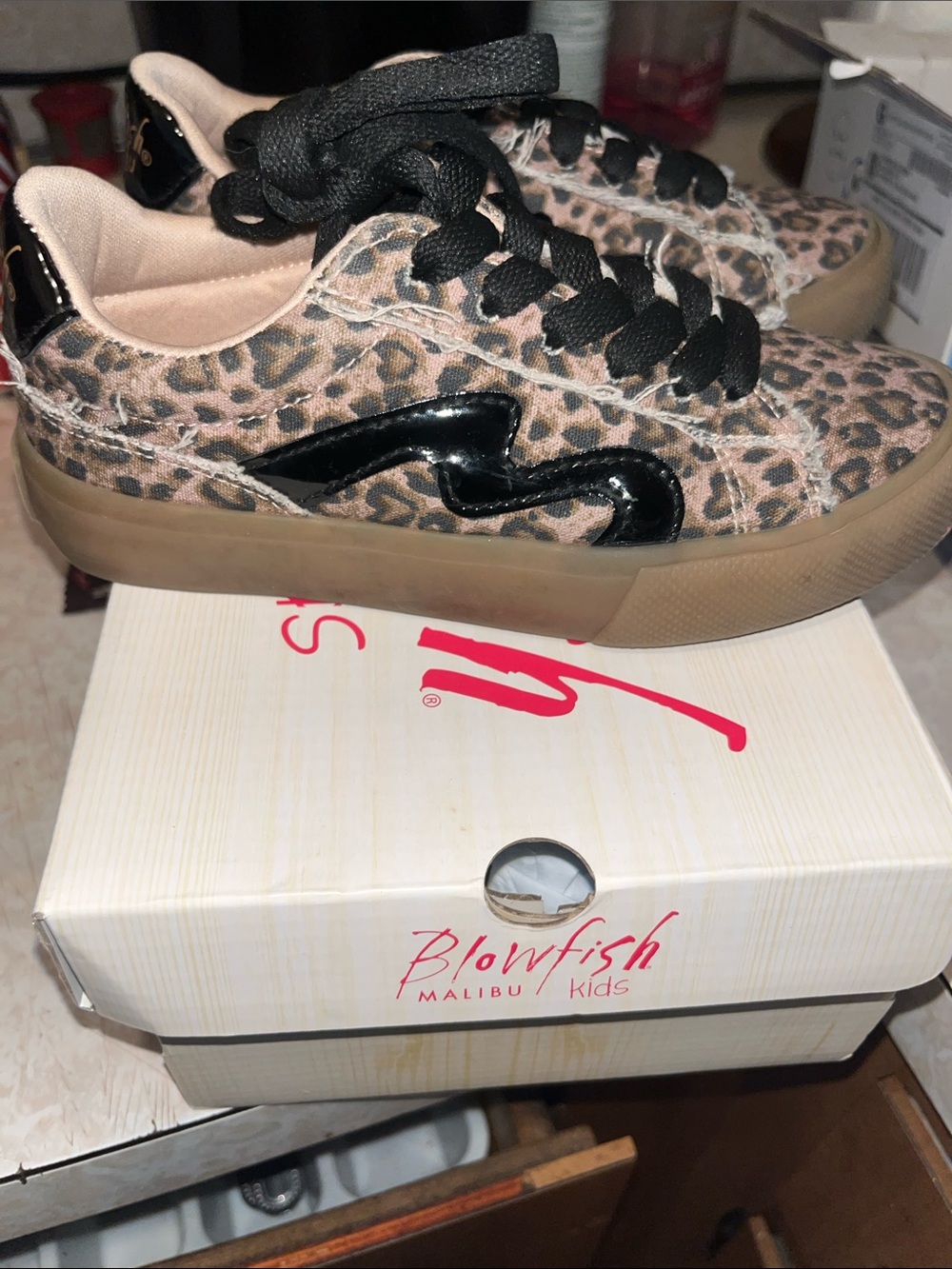 Blowfish Leopard-Print Low Top Sneakers with Black Patent Detail